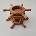 Vintage 1960 s Wooden Coaster Set  Ship Helm Wheel  8 Coasters W  Holder