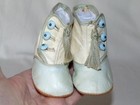 Antique Leather Side Button Scrollwork Baby Shoes Wtassles Blue   White  Size 0