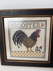 Pig   Rooster Needlework Wood Frame Art Embroidery Primitive Cross Stitch 8x8 