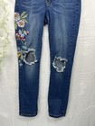 Women s Machine Distressed Floral Embroidered Skinny Jeans Sz 7 Med Wash Denim    