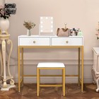 White Makeup Table Stool Set With Large Desktop Vanity Table With 2 Drawers