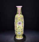 38cm Qianlong Signed Old Chinese Famille Rose Vase W flower U2075