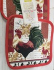 Set Of 2 Same Kitchen Pot Holders  7 x7   Rooster   Leaves  Red Back   1  Cv