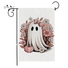Fokongna Pink Halloween Decor Garden Flag  Pink Halloween Ghost Decor  12x18