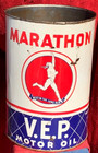 Vintage 5 Quart Metal Marathon Round Motor Oil Can Gas sign Neat One 