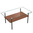Rectangle Tempered Glass Coffee Table Center Table With Wooden Shelf Metal Legs