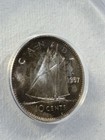 1957 Canada 10 Cents Silver Coin Graded Ms 65 By Anacs Toned