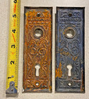 Antique Pair Of Victorian Eastlake Style Steel Door Knob Backplates W keyhole