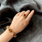 Vintage Filigree Garnet Bracelet Ring Set Handmade Jewelry Women Natural Stone