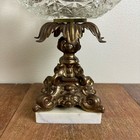 Antique Vintage Cut Glass Crystal Compote Fruit Bowl Brass Pedestal Marble Base