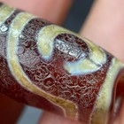 Red Ancient Tibetan Dzi Beads Old Agate 3 Eye Totem Amulet Pendant 41  15mm  2106