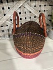 Handwoven Bolga Africa Small Market U-shopper Tote Bag Handle Purple Pink Red