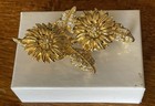 Vtg Joan Rivers Convertible Brooch Clip Earrings Gold Tone Rhinestone Flowers