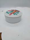 Raised Relief Winter Cardinal Birds Bisque Porcelain Trinket Box Hand Painted