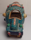 Vintage Super Cute Candelario Medrano Blue Bus Sculpture Folk Art Pottery