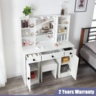 Led Lights Dressing Table Vanity Makeup Desk With Mirror 3 Drawers And Stool Set