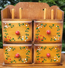 Vintage Wooden Sewing Notions Box 4 Drawers W  Thread Spools Hanging Grannycore
