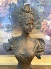 Antique Signed L  Alliot 14    French Art Nouveau Lady Bust Spelter Sculpture