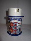 Asian Motif Porcelain Colonial Candle Holder Cape Cod Cobalt Blue Burgandy Vtg