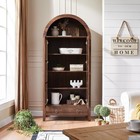Farmhouse Arched Cabinet With Glass Doors  Wood Display Cabinet With Drawer And