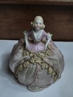 Antique Girl Arms Away Ball Gown Porcelain Half Doll Pin Cushion Orig Fabric