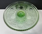 Tiara Chantilly Green Cake Plate Pedestal Stand Vtg Indiana Uranium Glass Glows