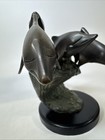 Vintage Bronze And Brass 5 Dolphins Jumping Dolphin Sculpture With Felt Bottom