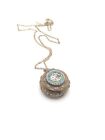 Vintage Rare Micro Mosaic Flower Necklace Trinket Pill Box Brass Ornate Daisy