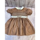 Vintage Little Girls Smocked Dress Size 3 Toddler Honeysuckle Brown White 
