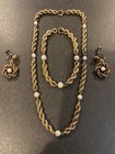 Vintage Gold Filled Chain Rope Choker Necklace Bracelet Earrings Set Signed Bb