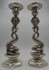 Pair Of Incredible Antique 19th Century Chinese Export Silver Candle Holders