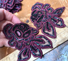 Applique Flower  Leaves 3x4  Hand Sewn Glass Beads Burgundy 1pc