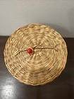 Vintage Small Woven Wicker Rattan Round Basket With Lid