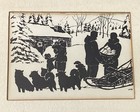 Vintage Malamute Sled Dogs Block Print Christmas Cabin Signed Drb Framed Matt Nh