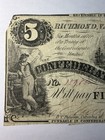 1861 T-36 Confederate States  5 Note Richmond Va Civil War Currency Csa