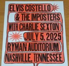 Authentic Elvis Costello Hatch Print Concert Poster July 5  2025  Nashville Tn