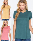 Women s Round Crew Neck Short Sleeve Soft Rayon Top Relaxed Fit Basic T-shirt