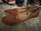 Women   s Brown Woven Leather Slip-on Flats Comfort Round Toe Us 9 Boho