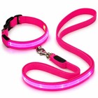 Led Dog Leash   Light Up Collar Set     Usb Rechargeable  Night Safety  Pink