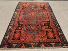 4x6 Antique Oriental Rug Hand-knotted Orange Blue Persimmon Vintage Handmade Old