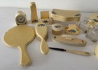 Vintage 14 Piece Bakelite   Celluloid Ivory And Floral Vanity Dresser Set