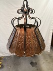 Vintage Arts   Craft Wrought Iron   Hammered Copper Light Fixture 18  Dia 