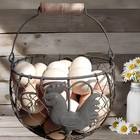 Vintage Wire Egg Basket W  Handle Fresh Egg Collection   Farmhouse Storage New