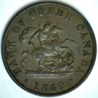 1852 Bank Of Upper Canada 1 2 Penny Copper Bank Token Anchor Crown Horse