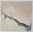 Original Japanese Woodblock Print By Tsukioka Kogyo  Egret On Branch  C 1900