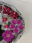 Vtg Footed Small Oval Handcrafted Vanity Tray Or Wall Mirror 12   x8    Hot Pink