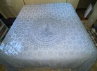 Vintage Chenille Fringed Bedspread King Size Bed Cover Blue 100  Cotton