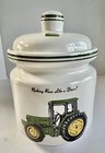 John Deere Tractor Ceramic Canister cookie Jar Large 8 75 X 6 25     By Gibson