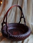 C 1910 Japanese Ikebana Basket  Handwoven Bamboo  Rich Reddish Color
