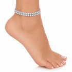 2 Row Rhinestone Anklet Bracelet Women Crystal Stretch Silver Beach Jewelry